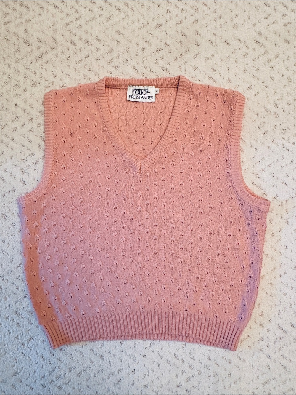 Vintage Pink Knitted Sweater Vest Jumper Size XL Sleeveless V Neck Eyelet